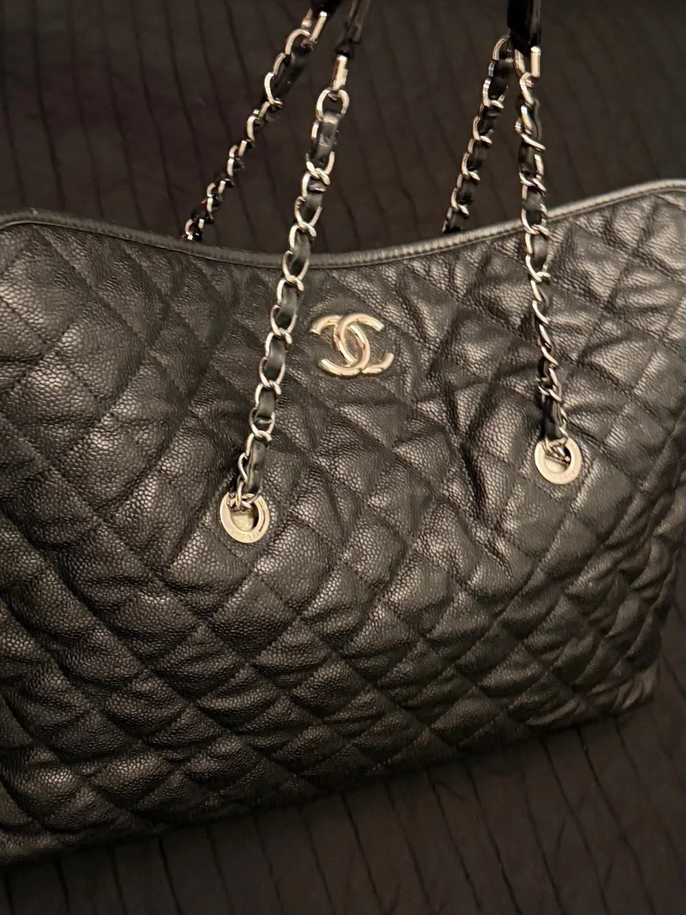 Chanel Caviar Quilted French Riviera Hobo Black